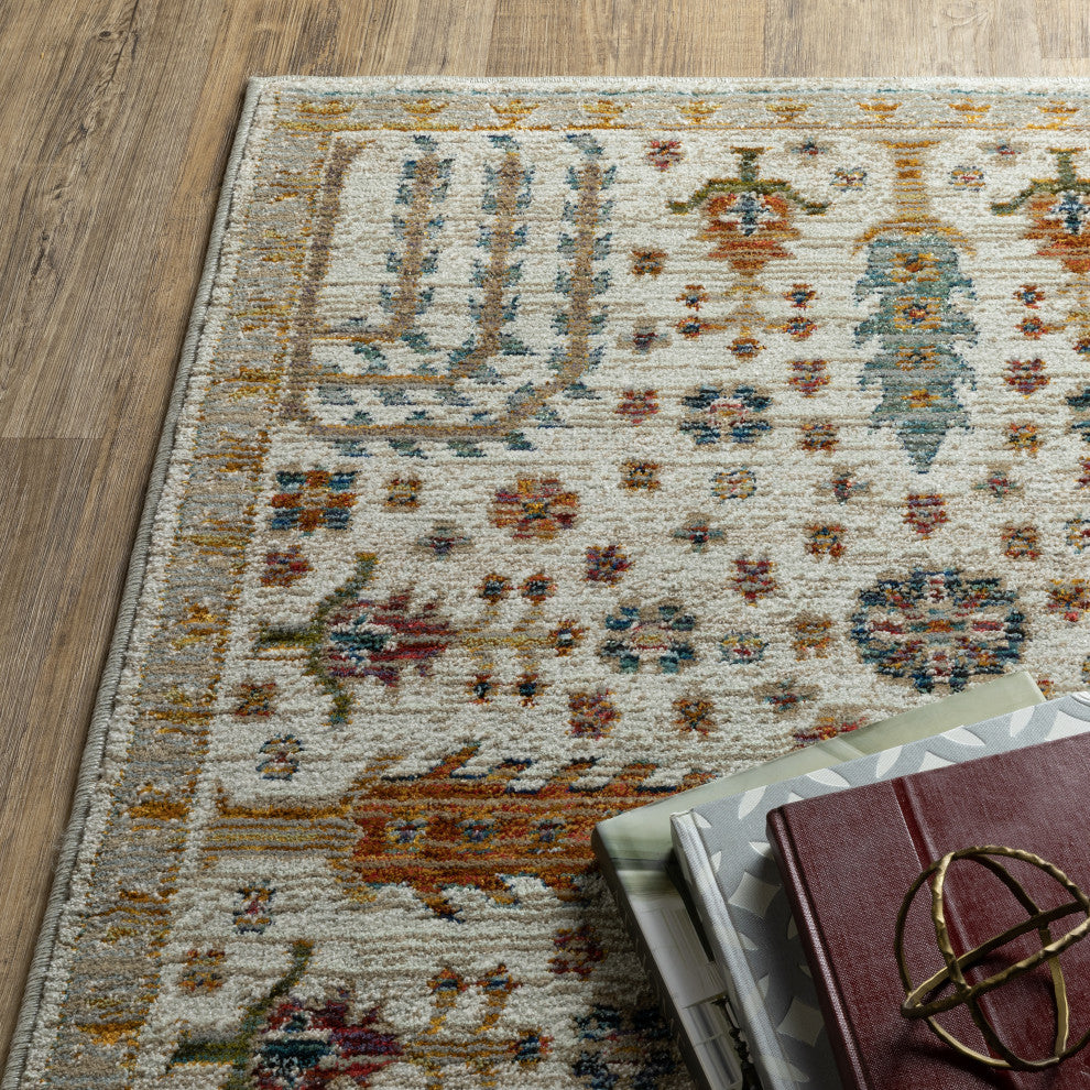 Adeline Ancient Traditions Ivory/Gold Area Rug Runner 2'3" x 8'