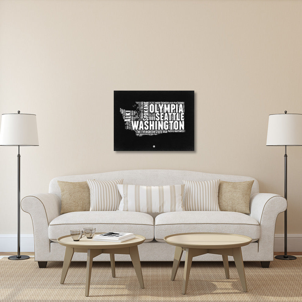 "Washington Black and White Map" Fine Art Print