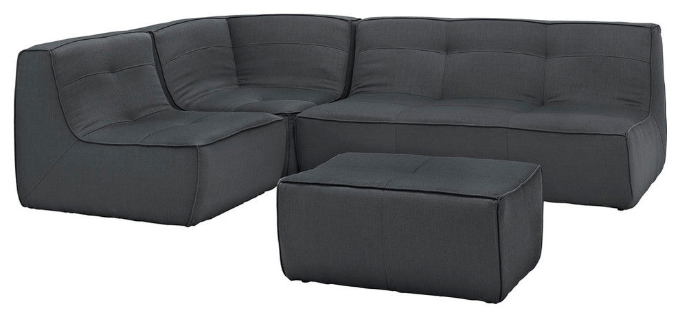 Modern Contemporary Living Room 4-Piece SetUpholstered Sectional Sofa Charcoal
