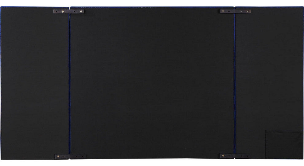 Benzara BM284036 King Size Bed, XL 3 Panel Headboard, Crystal Tufted, Blue
