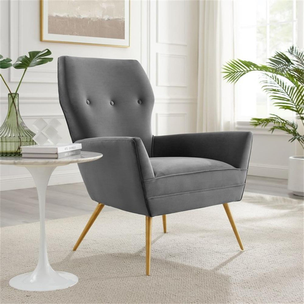 Renata Button Tufted Performance Velvet Armchair, Gray