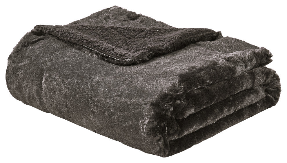 Plain Faux Fur Throw Blanket, Coffee Bean, 60"x80"
