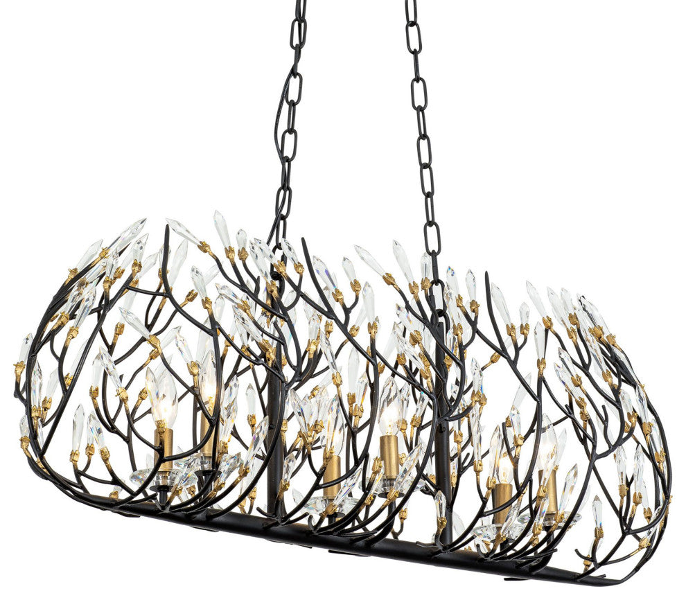 Bask 6-Lt Crystal Linear Pendant - Matte Black/French Gold