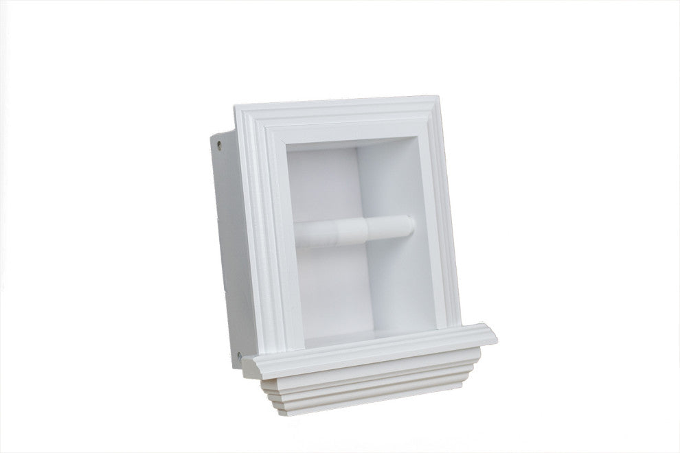 Tampa Recessed Solid Wood Toilet Paper Holder 7 x 8.5, White Enamel
