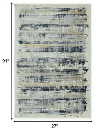 2"x8" Blue White Distressed Traditional Runner Rug