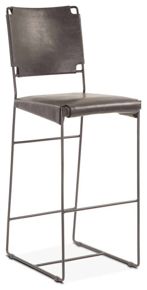Melbourne Buffalo Leather and Iron Counter Chair in Black