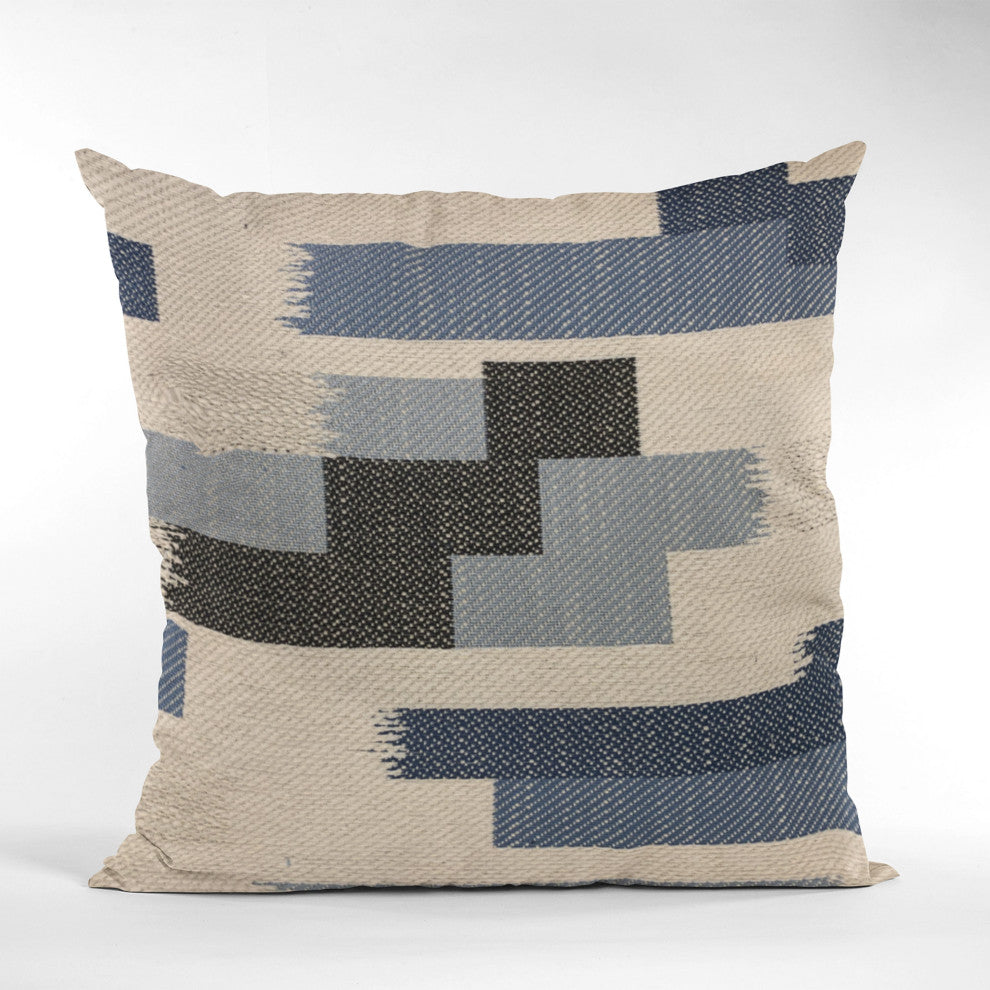 Plutus Blue Blocks Stripe Luxury Throw Pillow, 24"x24"