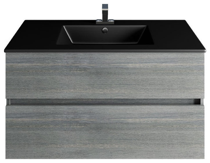 Frozen Gray Bathroom Vanity, Matt Black Sink, 32