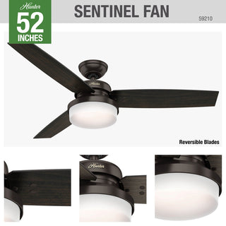 Hunter Fan Company Sentinel Premier Bronze Ceiling Fan With Light/Remote, 52"