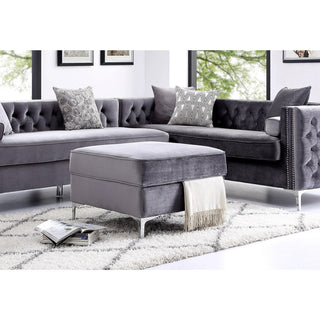 Jeannie Velvet Square Storage Ottoman, Gray