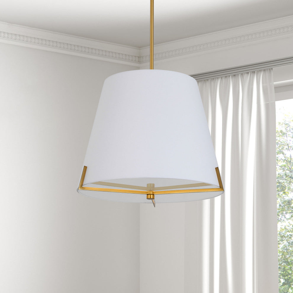 Preston Contemporary 4 Light White Aged Brass Fabric Pendant