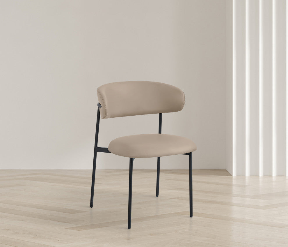 Lupita Vegan Leather Dining Chair, Set of 2, Taupe, Matte Black Finish