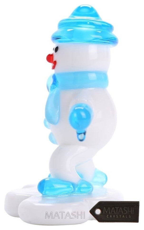 Murano Christmas Winter Decorative Glass Snowman Figurine, Blue