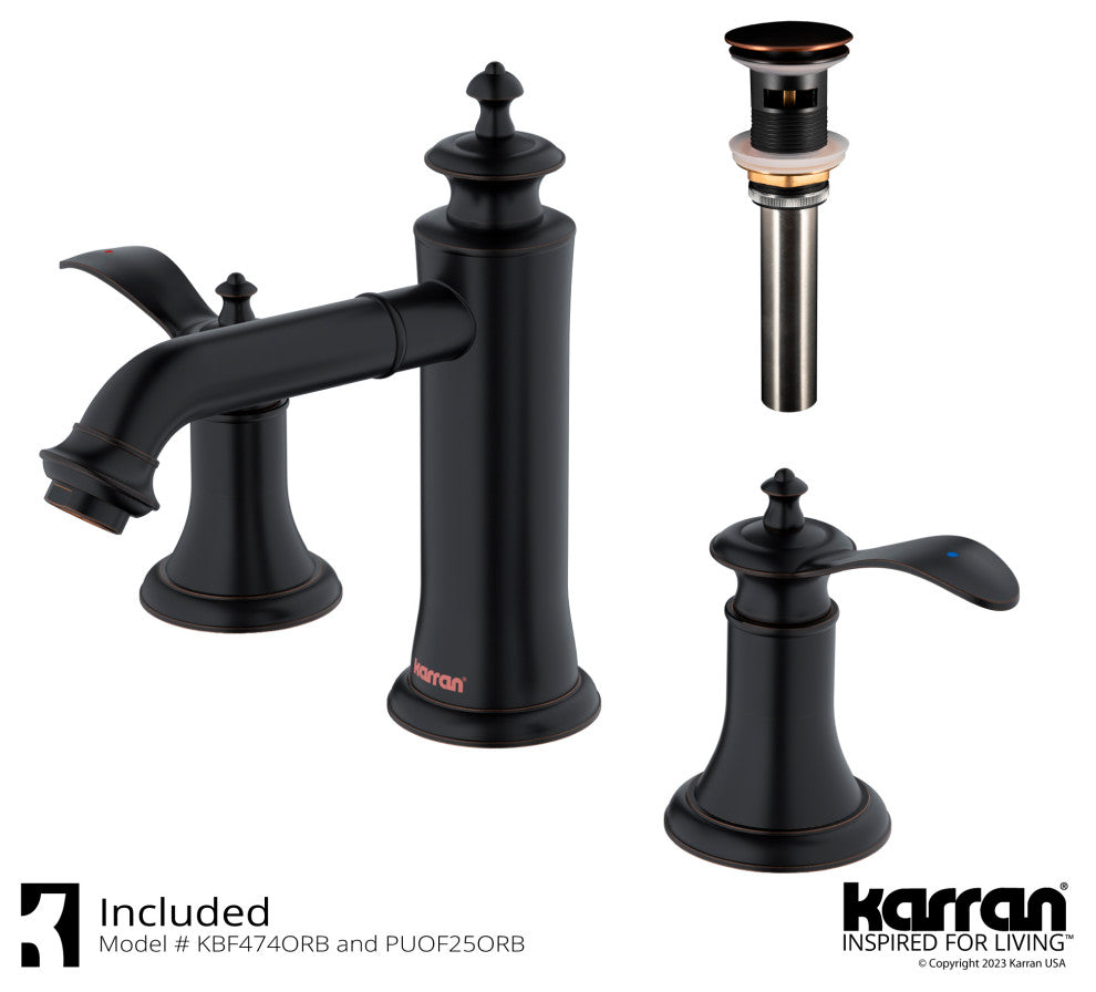 Karran 2-Handle 3-Hole Widespread Faucet With Pop-up Drain, Oil Rubbed Bronze