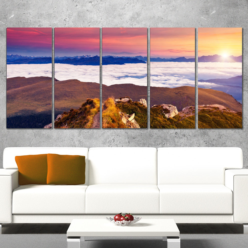 "Foggy Val Gardena Valley Panorama" Seashore Wall Art, 5 Panels, 60"x28"