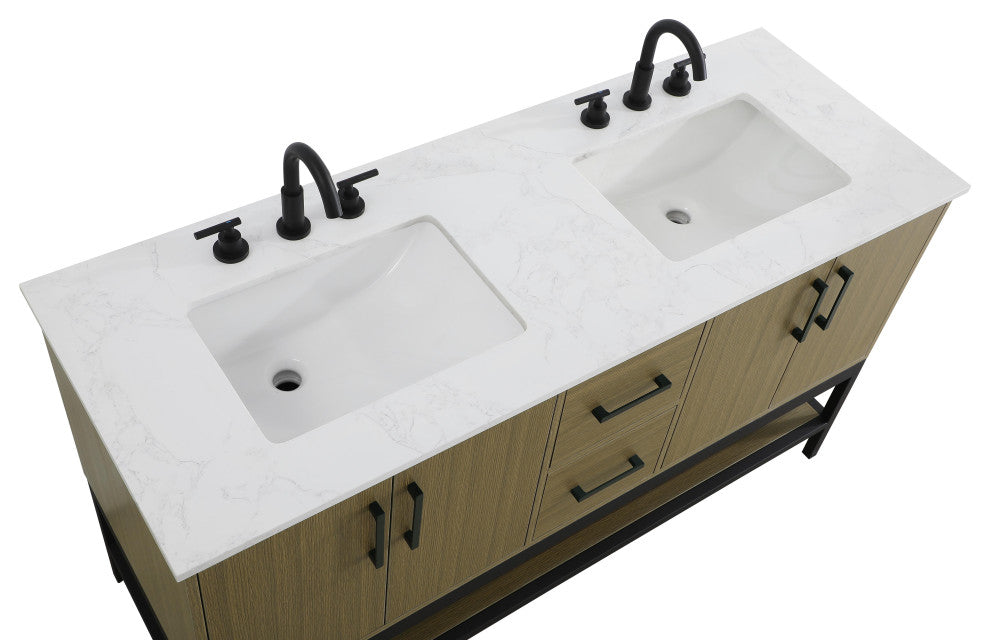 Home Living 60" Double Bathroom Vanity, Chestnut Brown