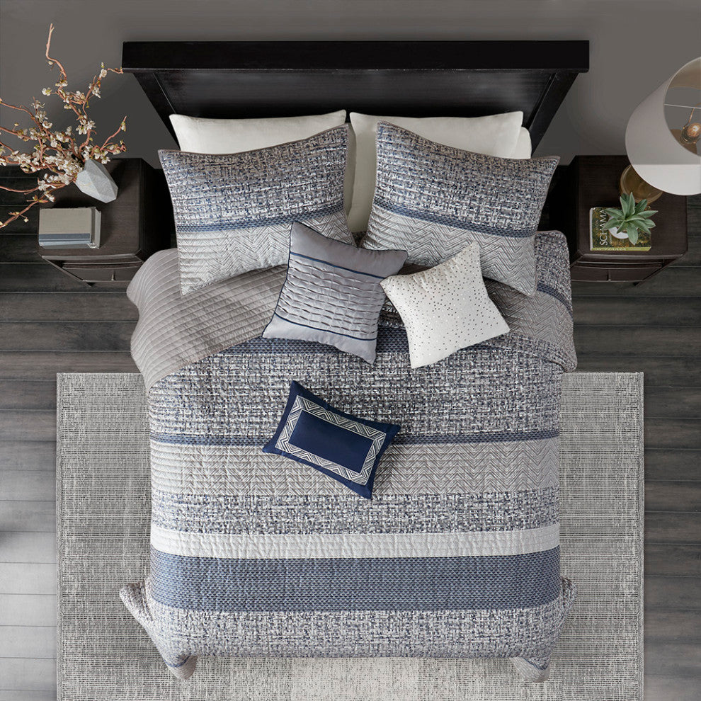 Madison Park Rhapsody 6 Piece Reversible Jacquard Quilt Set With Throw Pillows