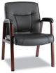 Alera Madaris Series Leather Guest Chair With Wood Trim, 4-Legs, Black, Mahogany