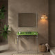 Wall-Mounted Green Ceramic Vanity Basin with Stainless Steel Support Legs, Chrome