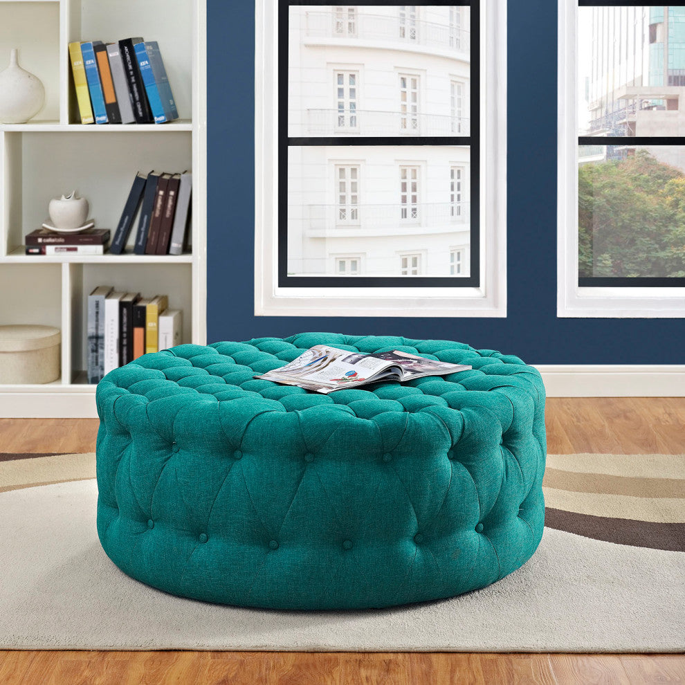 Amour Upholstered Fabric Ottoman, Teal