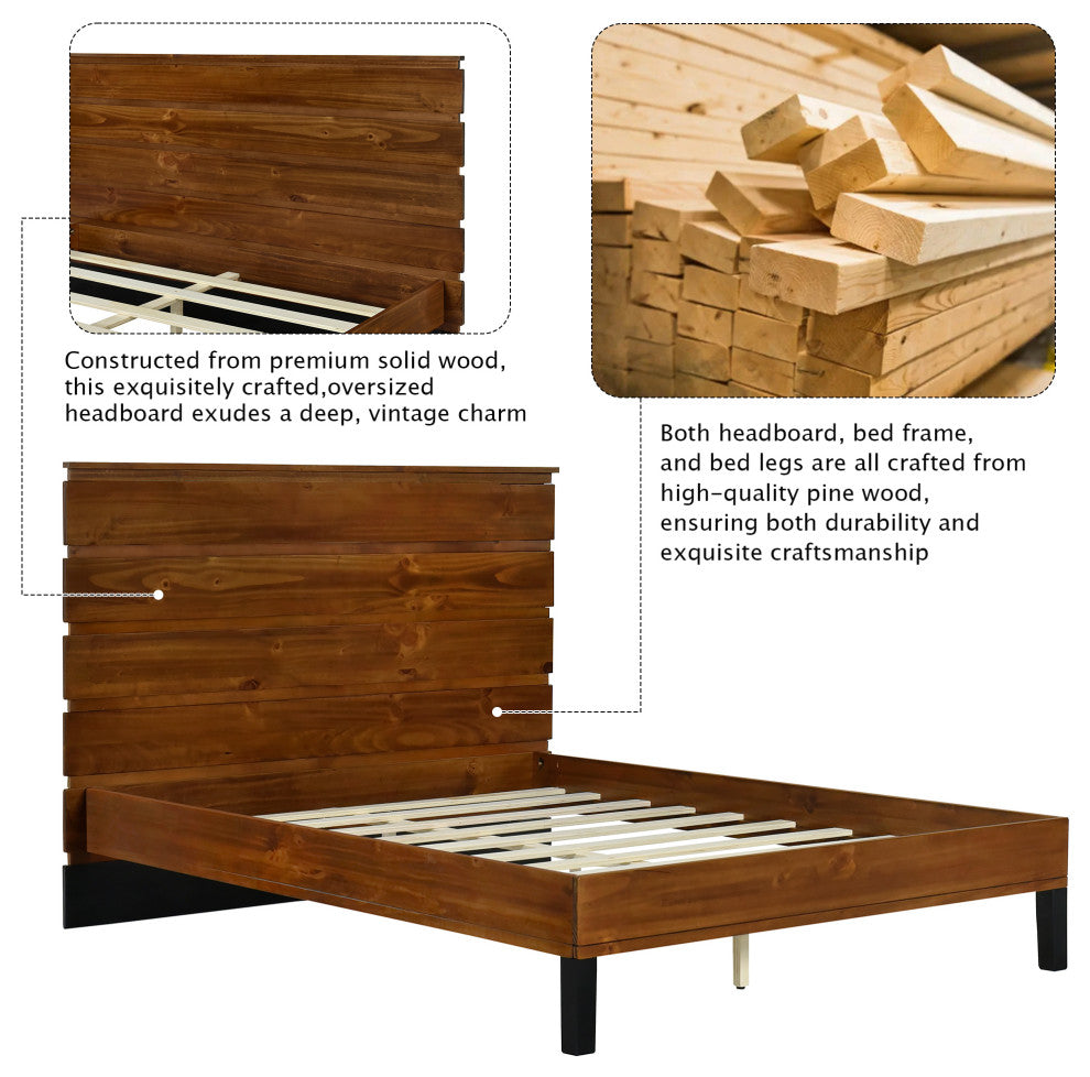 Gewnee Modern Solid Wood Bed Frame Queen Size Platform Bed