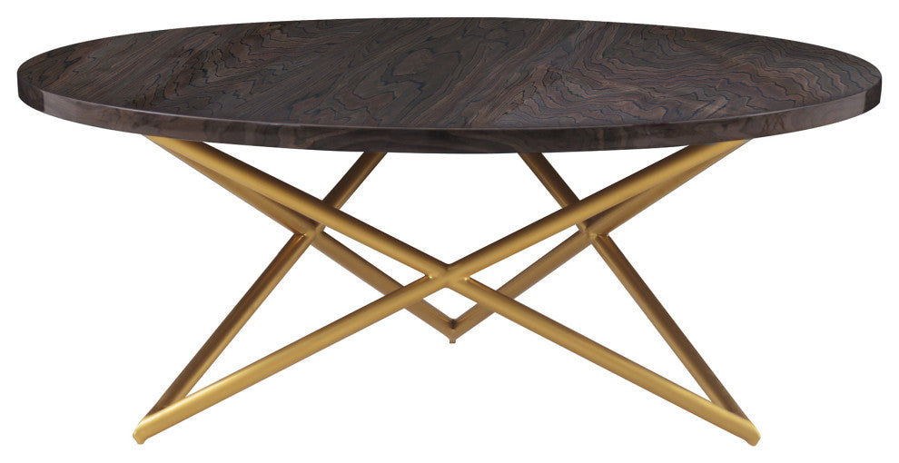 Atala Brown Veneer Coffee Table with Brushed Gold Legs