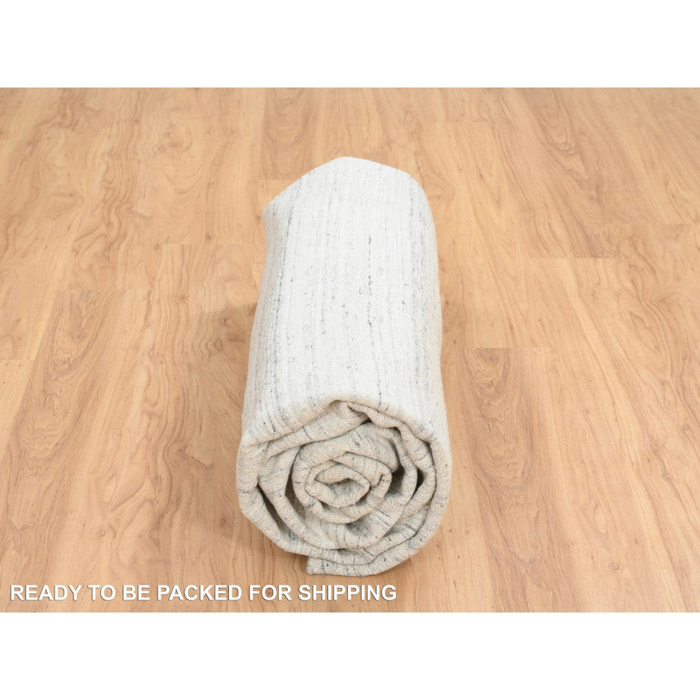 Beige Wool Hand Loomed Variegated Textured Modern Design Round Rug, 9'10"x9'10"