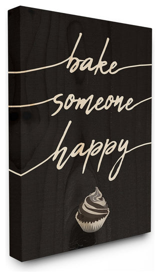 Bake Someone Happy Cupcake Script Typography Stretched Canvas Wall Art, 16"x20"