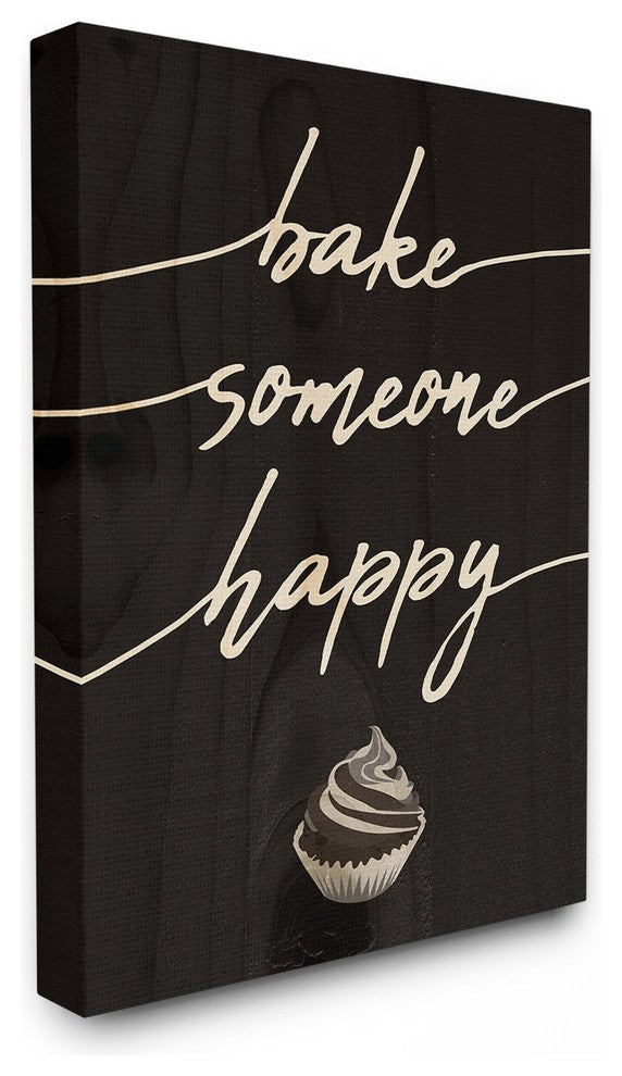 Bake Someone Happy Cupcake Script Typography Stretched Canvas Wall Art, 16"x20"
