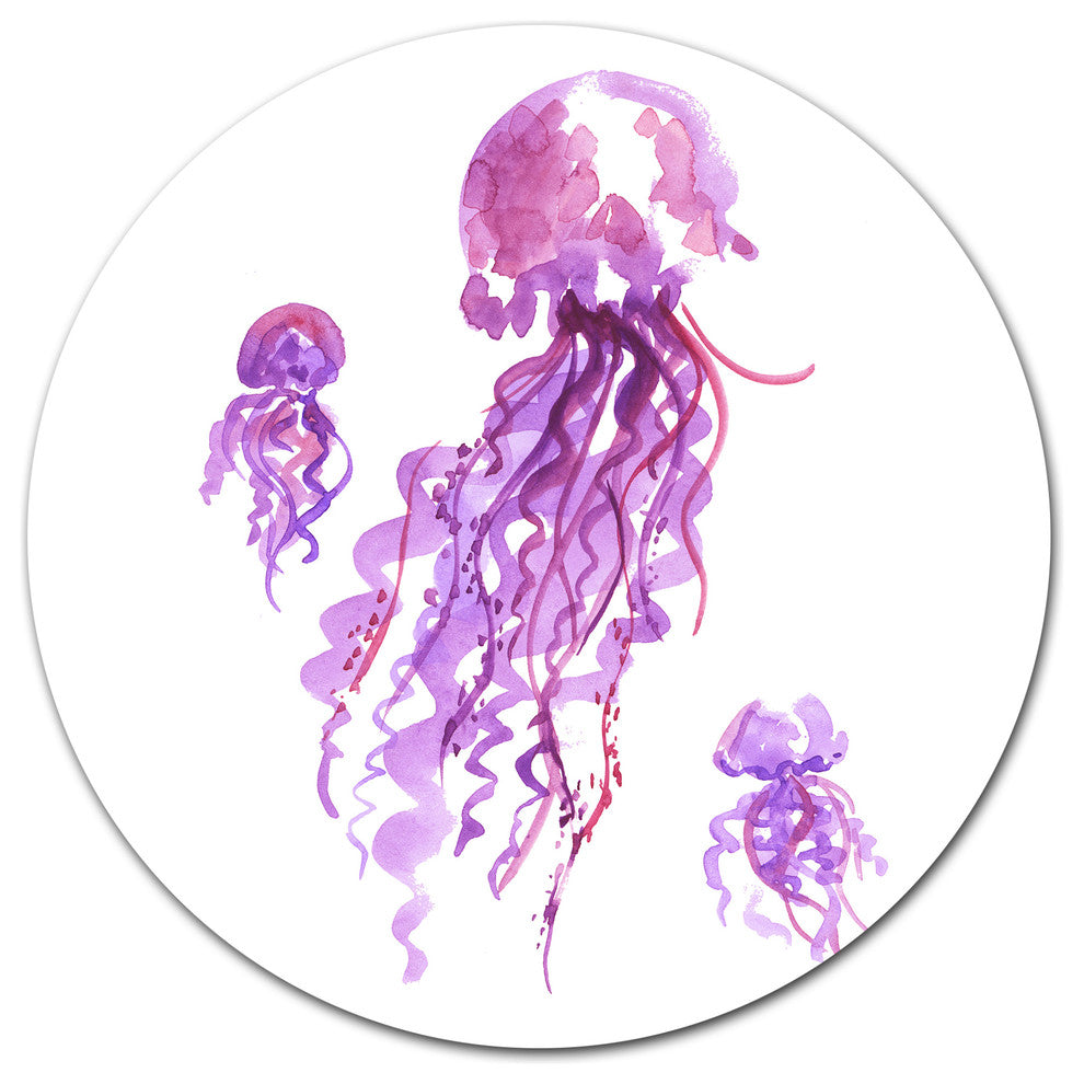Purple Jellyfish Watercolor, Animal Disc Metal Wall Art, 23"
