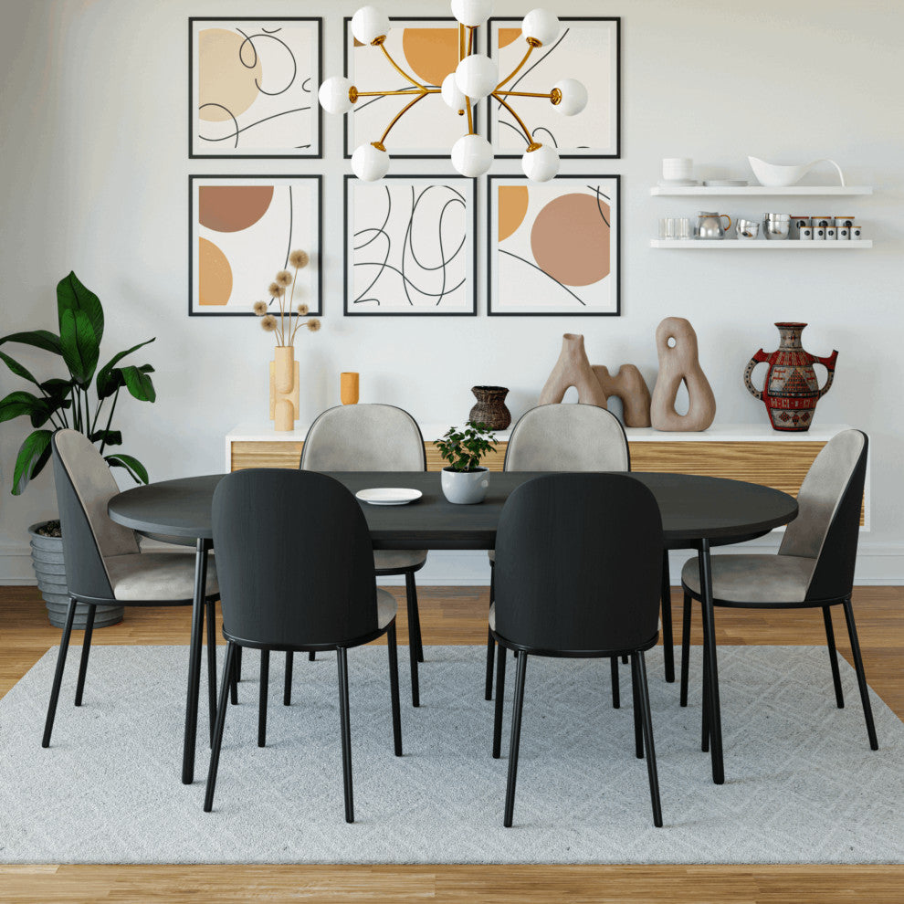 LeisureMod Tule Dining Side Chair With Upholstered Seat and Steel Frame, Black/Charcoal