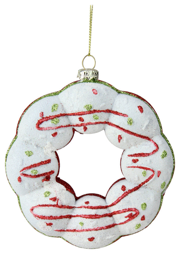 4.25" White Green and Red Doughnut Christmas Ornament