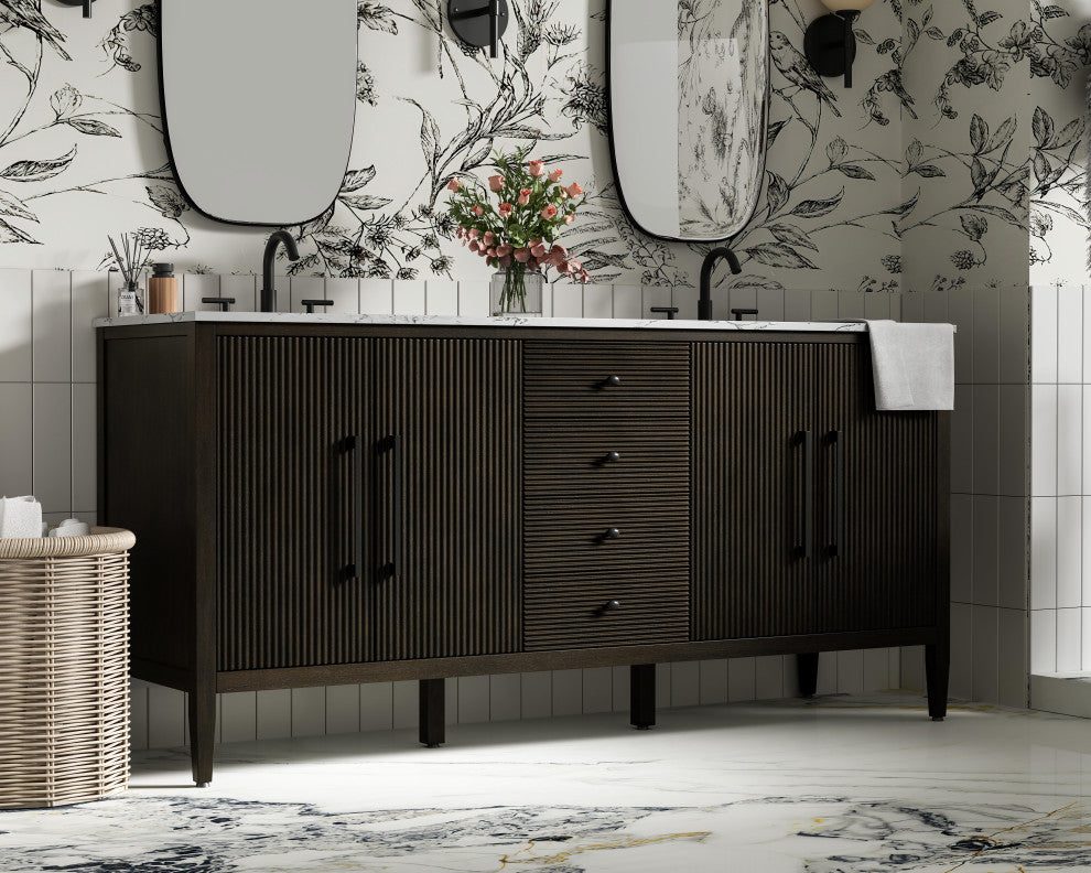 Home Living 72" Double Bathroom Vanity, Chocolate Oak