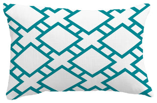 Square in St. Louis Geometric Print Pillow With Linen Texture, Blue, 14"x20"