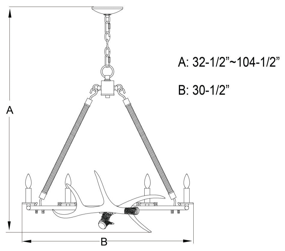 Breckenridge 30.5" 6 Light Antler Chandelier Aged Iron with Natural Rope