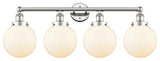 Large Beacon 4-Light 34" Vanity Light, Polished Nickel Finish, Matte White Shade