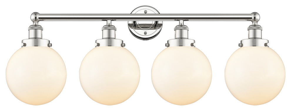 Large Beacon 4-Light 34" Vanity Light, Polished Nickel Finish, Matte White Shade