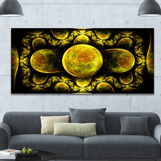 Yellow Exotic Fractal Pattern, Oversized Abstract Canvas Art Print, 60x28