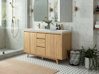 Madison Teak 60" Double Bath Vanity in Light Natural 2" Pearl Gray