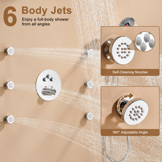 12" Luxury Shower System Set with Handheld Spray & 6 Body Jets, Chrome
