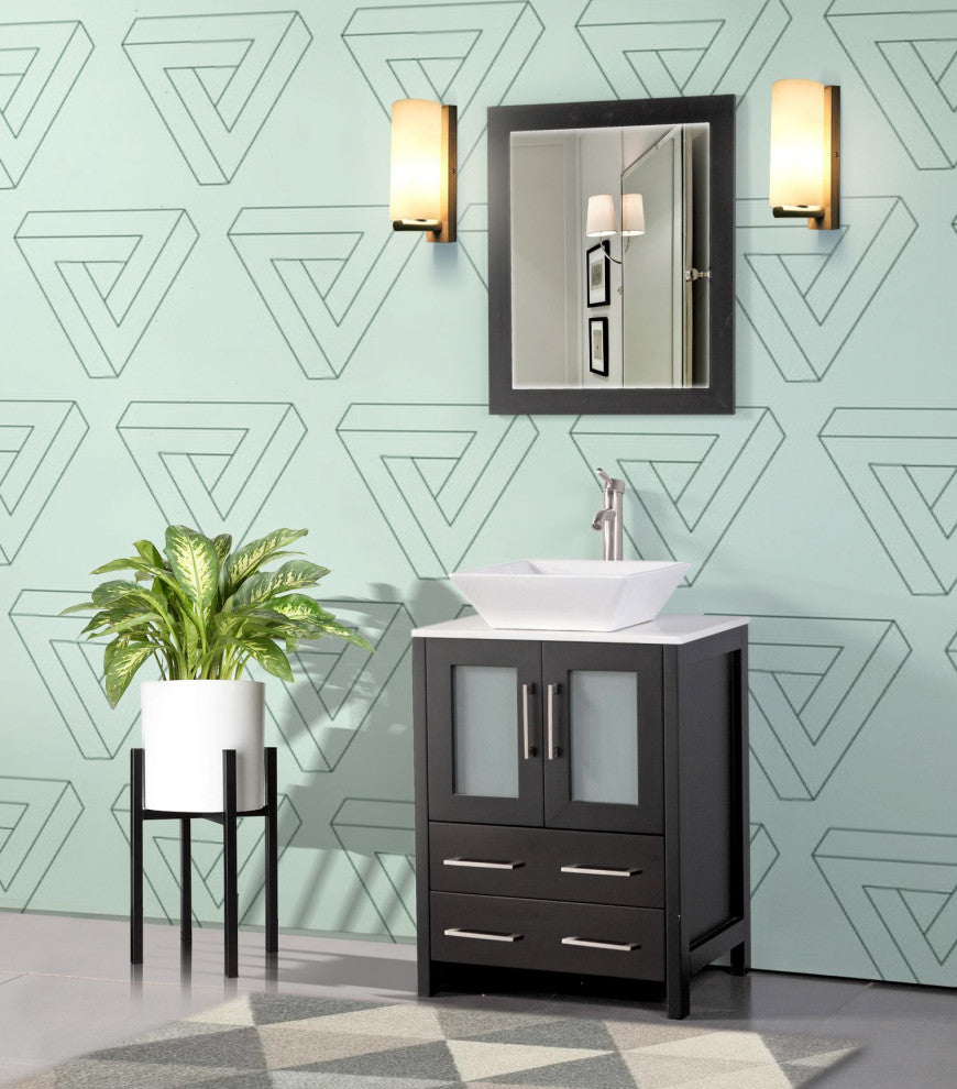Vanity Art Bathroom Vanity Set With Sink, Espresso, 24", Led Sensor-Switch Mirror