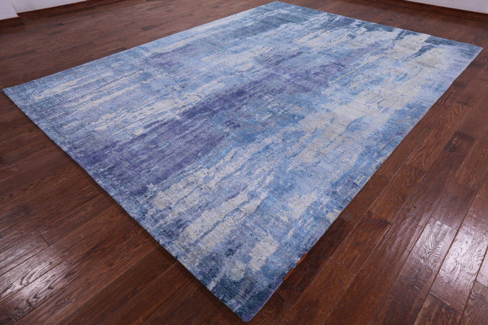 Hand Knotted Modern Wool and Silk Rug 8' 11" X 12' 1" Q7148