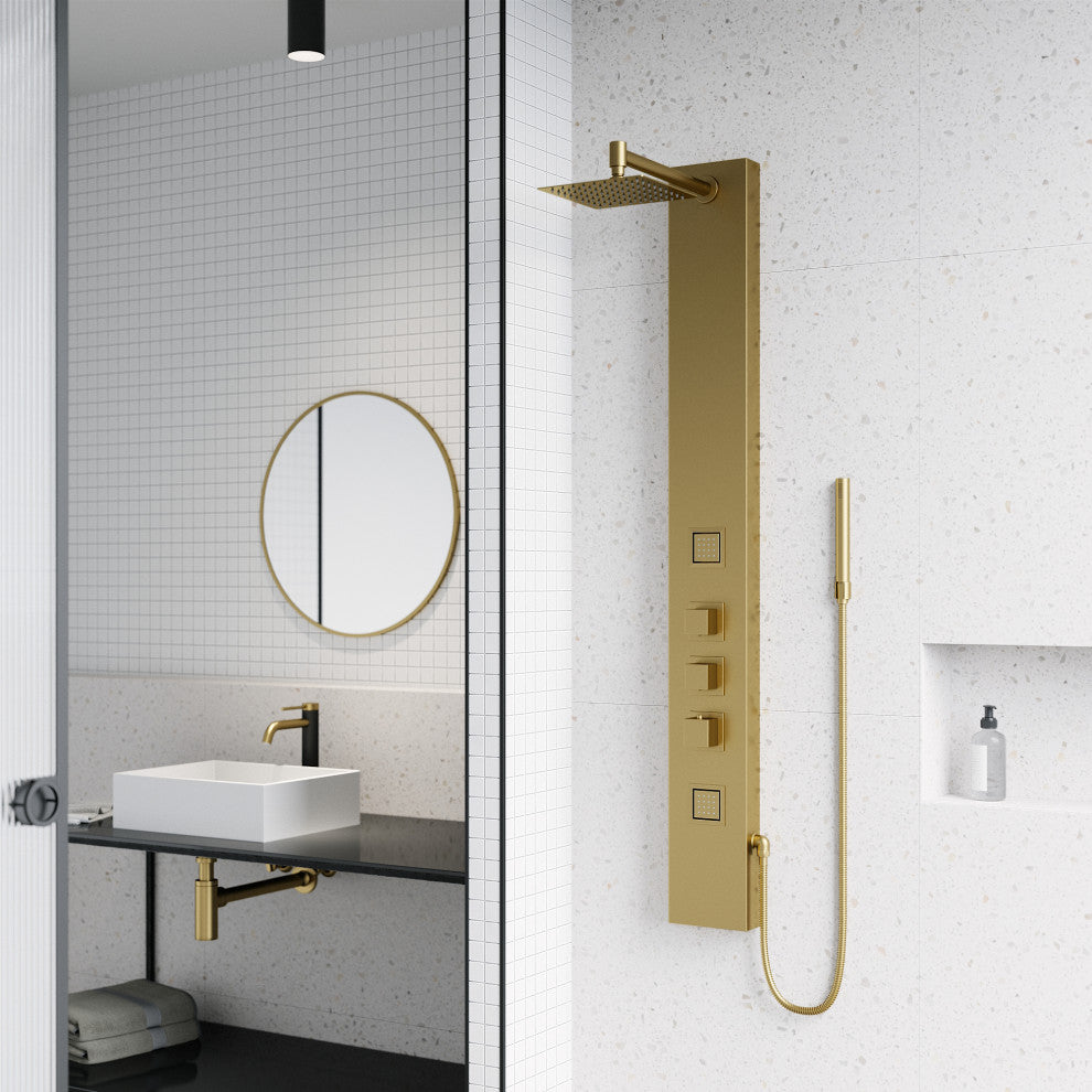 VIGO Rector 2-Jet Shower Panel with Shower Head, Matte Brushed Gold