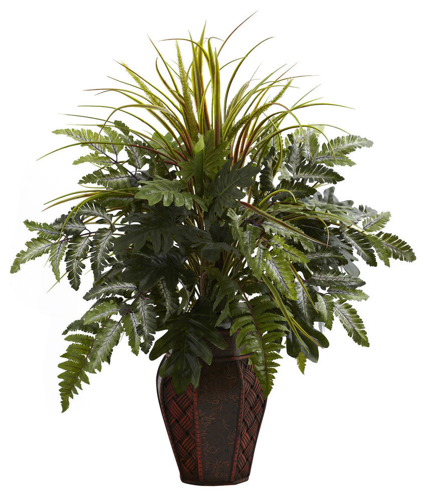 Mixed Grass and Fern With Decorative Planter