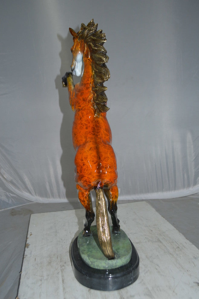 Horse on a Marble Base Bronze Statue - Size: 20"L x 8"W x 27"H.
