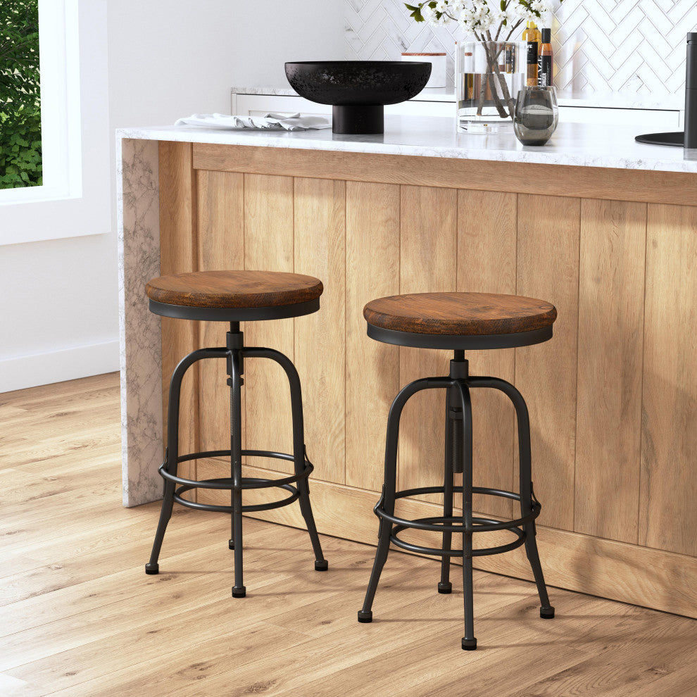 Piper Adjustable Counter Stool, Black Base, Natural Brown Top