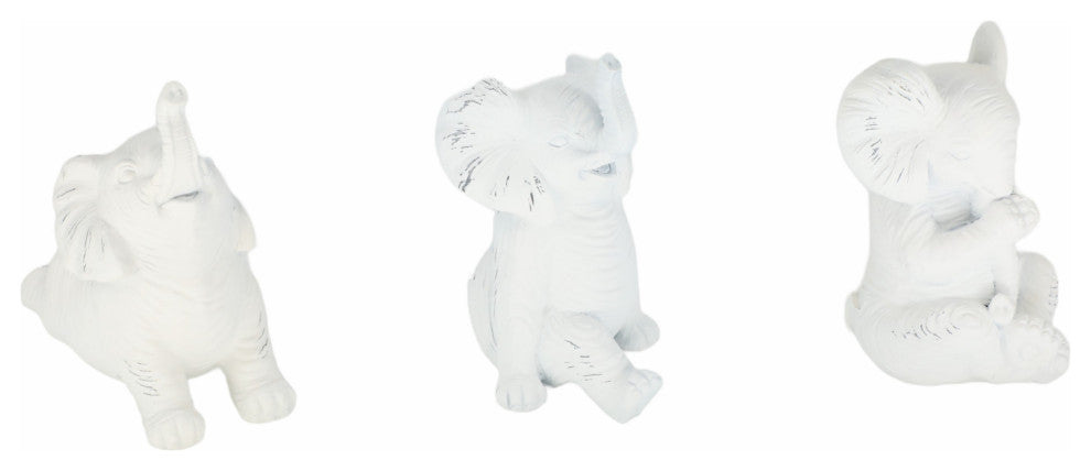 Resin, Set of 3 6" Stone Look Yoga Elephant, White