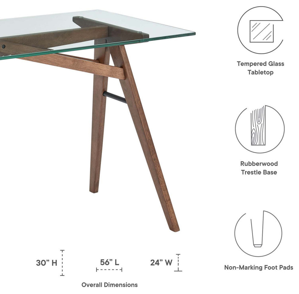 Computer Work Desk, Natural, Wood, Glass, Modern, Mid Century Home Office
