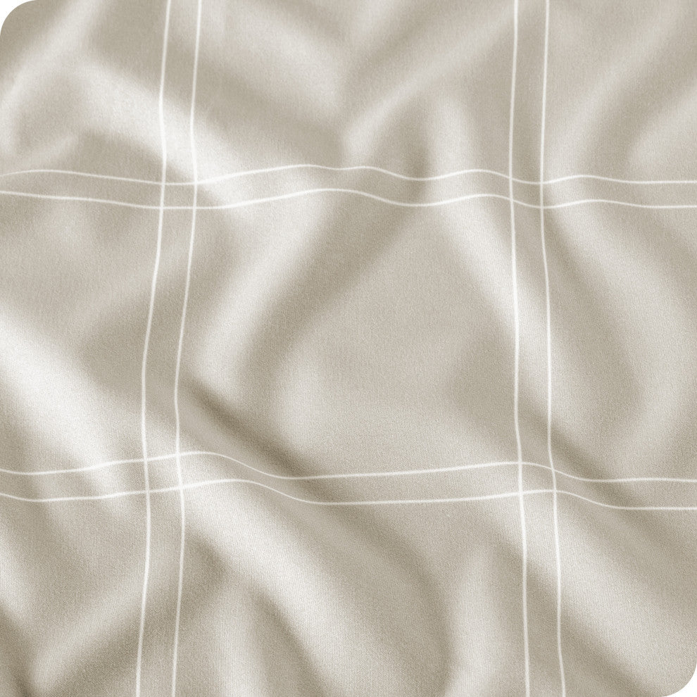 1800 Microfiber Printed Sheet Set, Modern Plaid - Stone/White, Full