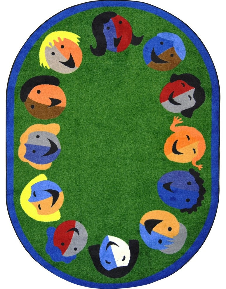 Kid Essentials Rug, Joyful Faces, 5'4"x7'8" Oval, Green
